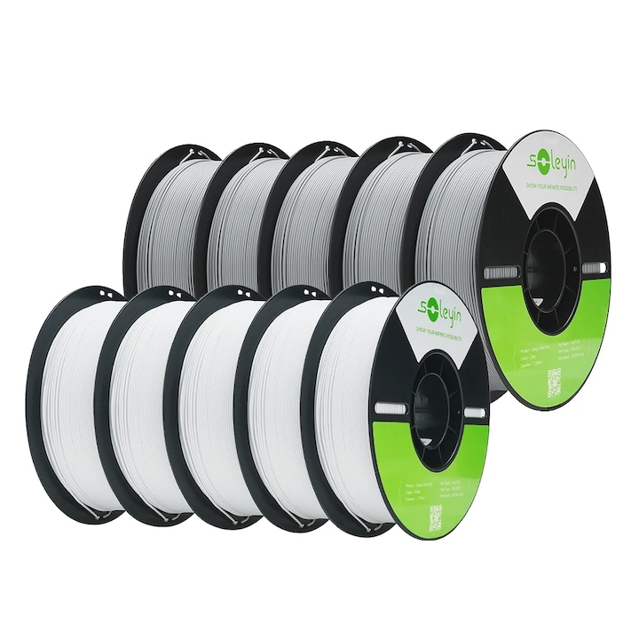 Filament 3D, 1.75mm, material eco-friendly, alb, gri, 1 kg