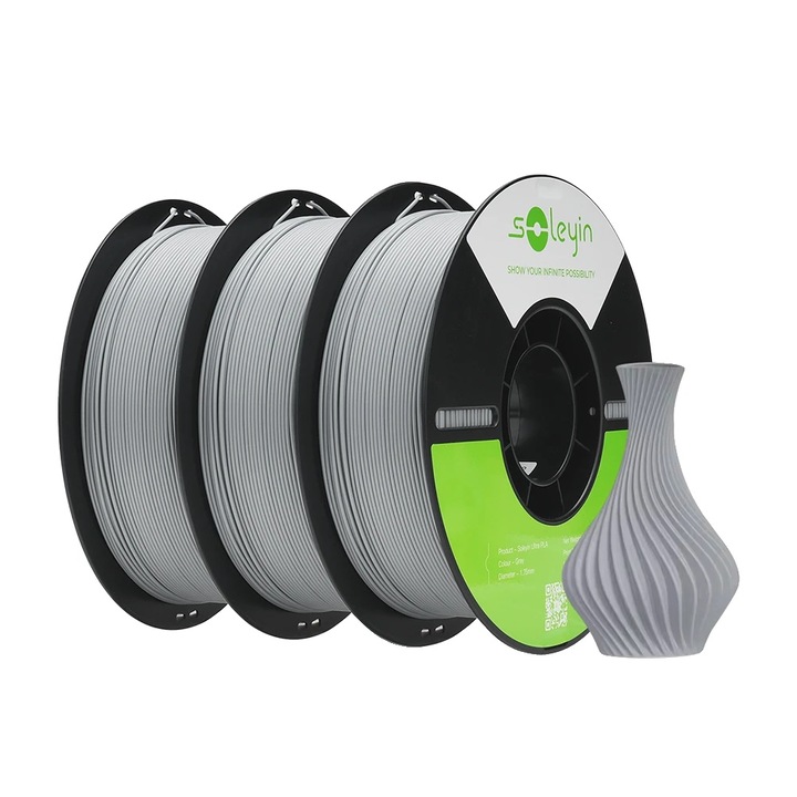Filament 3D, 1.75mm, material ecologic, gri, 3kg