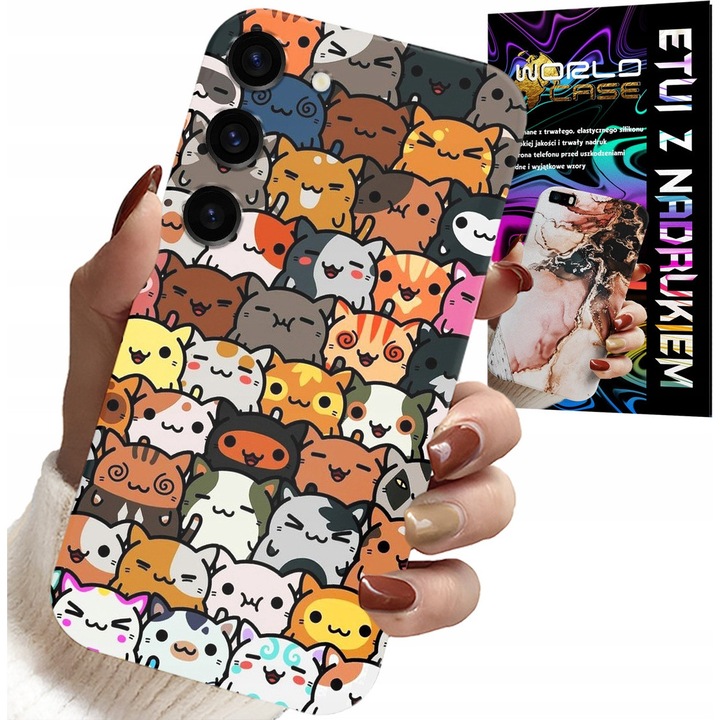 Tok Samsung Galaxy S23 Plus-hoz, World Case, macska mintás, szilikon, többszínű