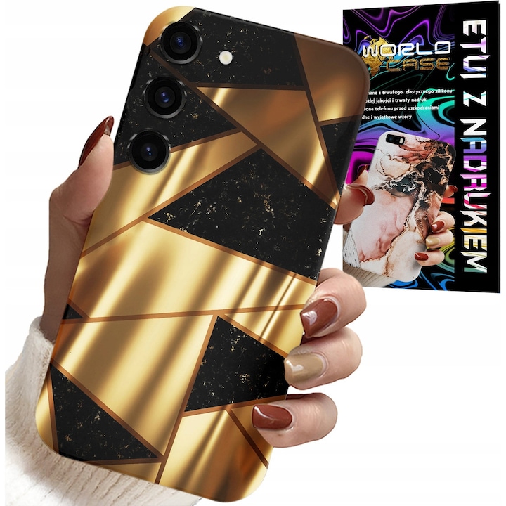 Tok Samsung Galaxy S23 Plus telefonhoz, World Case, elegáns arany design, szilikon anyag, hidrofil fóliával