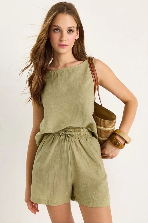 Set scurt, HiCCUP, talie inalta, kaki, textil