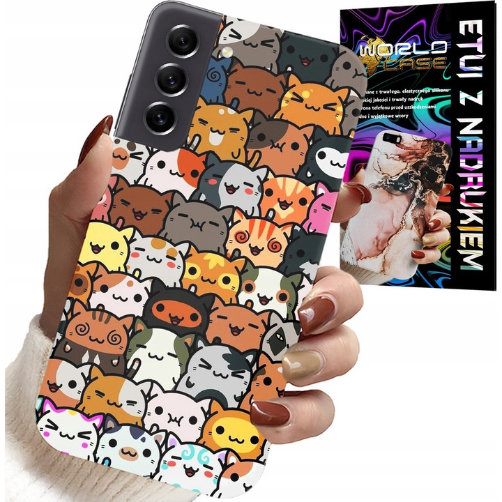 Telefontok, World Case, Samsung Galaxy S22 Plus, macska design, szilikon, többszínű