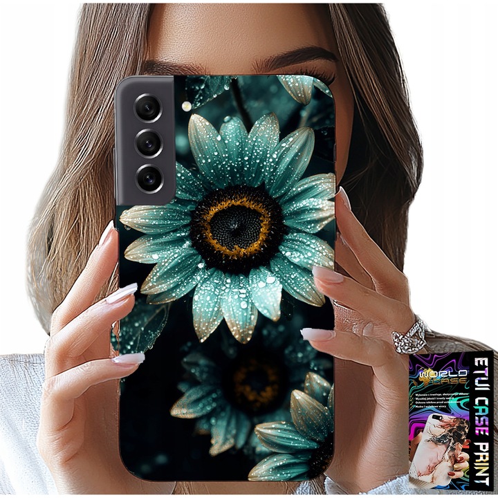 Carcasa pentru Samsung Galaxy S21 FE, World Case, silicon, imprimare Gerbera margareta, albastru