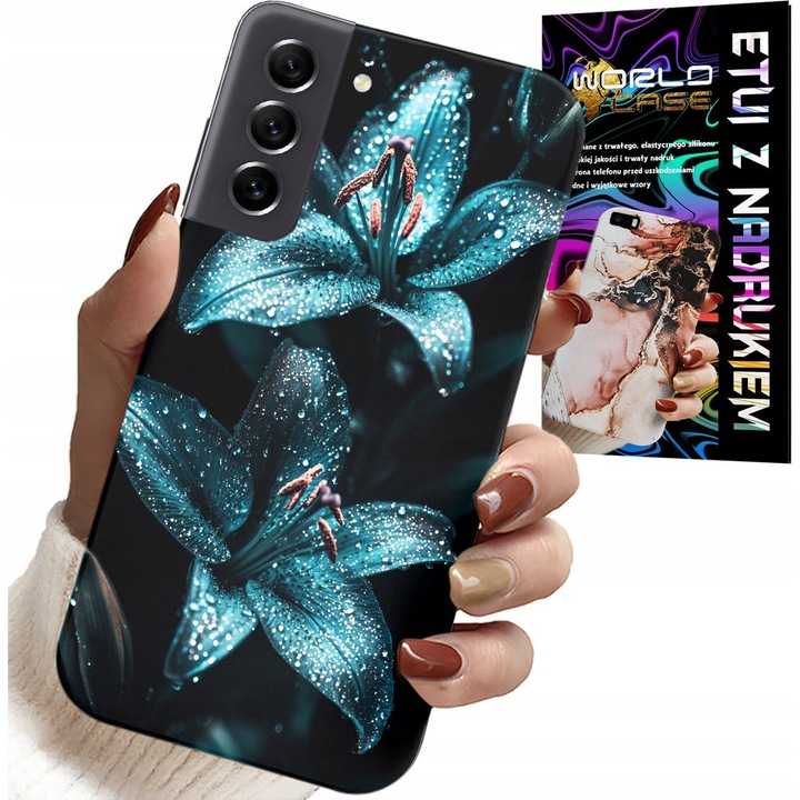 Caz pentru telefon, World Case, Samsung Galaxy S21 FE, turcoaz cu flori, silicon