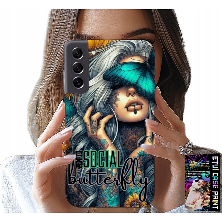 Carcasa pentru Samsung Galaxy S21 FE, World Case, design fluture, silicon, feminin