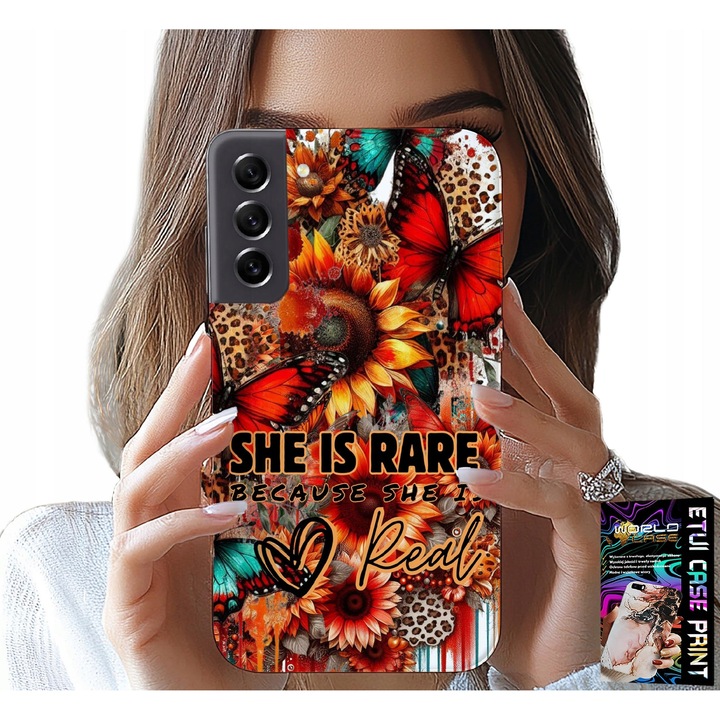 Caz pentru telefon, World Case, Samsung Galaxy S21 FE, flori, fluturi, multicolor, silicon