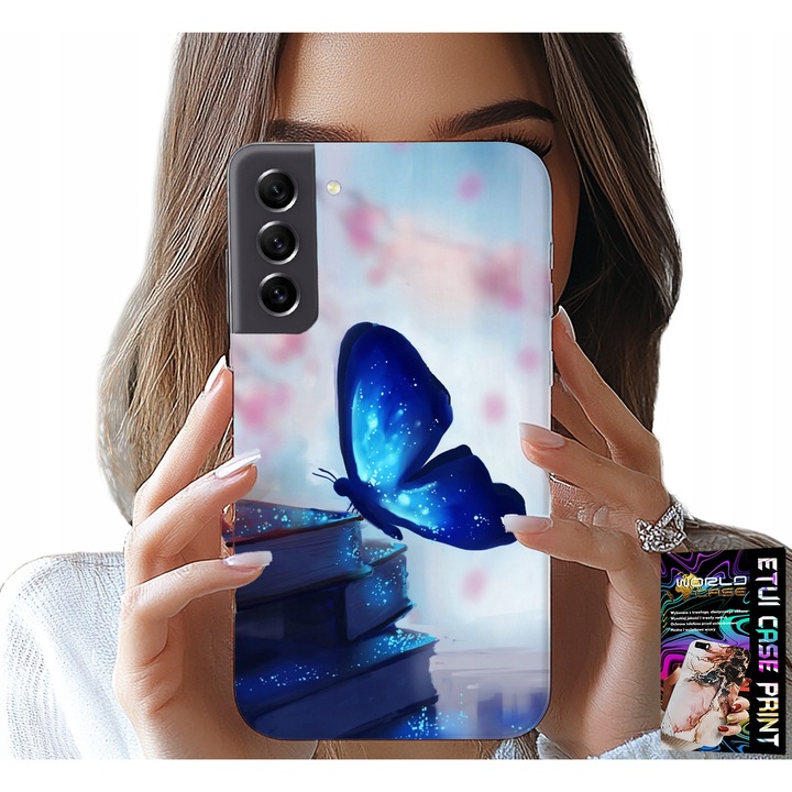Carcasa pentru telefon, World Case, Samsung Galaxy S21 FE, model fluture, albastru, silicon