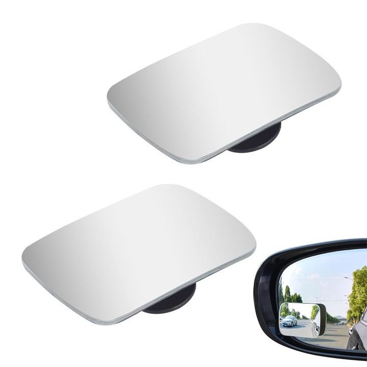 Set 2 Oglinzi auxiliare pentru unghiul mort, Chucai rotire 360 de grade, convexa, 6.4x4.6cm, dreptunghiulare