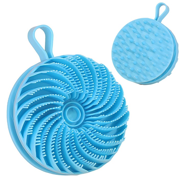 Chucai kétoldalas szilikon fürdőszivacs, kék, 10.8x5.5x10.8cm, hámlasztó fejbőr masszázs