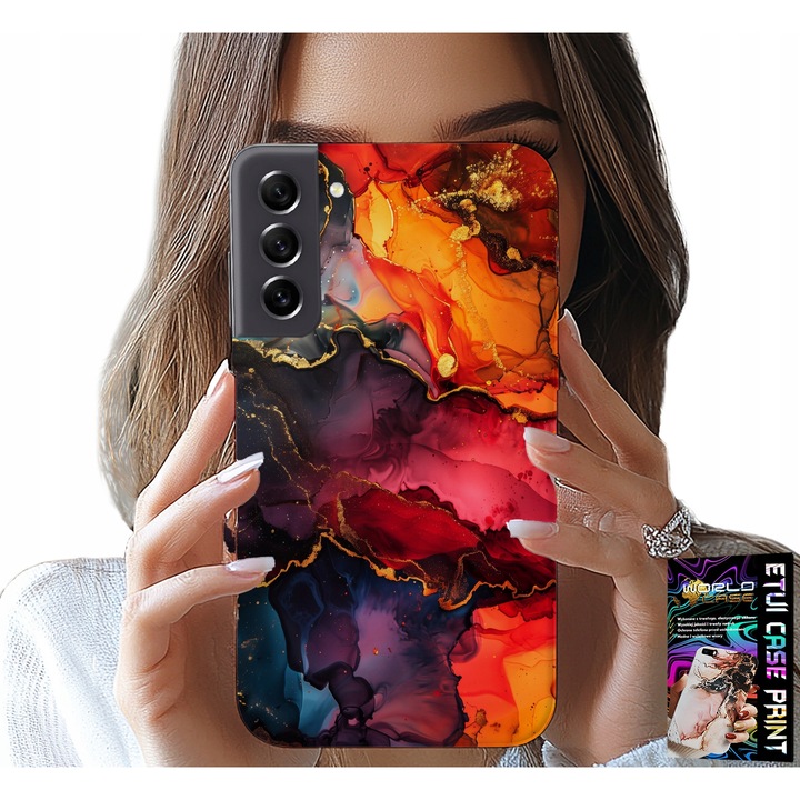 Carcasă pentru Samsung Galaxy S21 FE, World Case, silicon, imprimeu personalizat, set cu sticlă