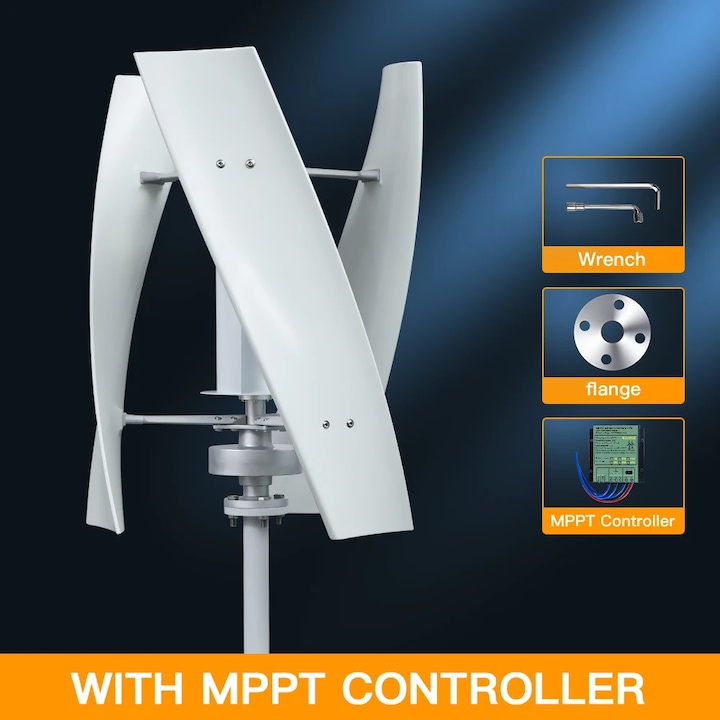 Turbina eoliana, 8000W, 24V, 3 palete, cu controller MPPT, montaj usor