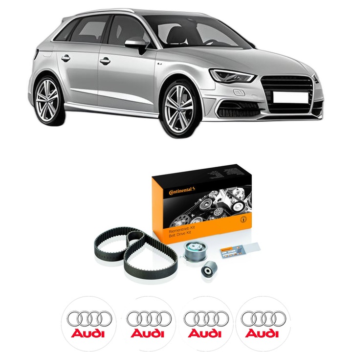 Set kit distributie AUDI A3 Sportback (8VA, 8VF) 2.0 TDI din 2013-2018 KW 135 CP 184 CMC 1968, Auto, Continental Contitech, 4 Stickere auto cu AUDI