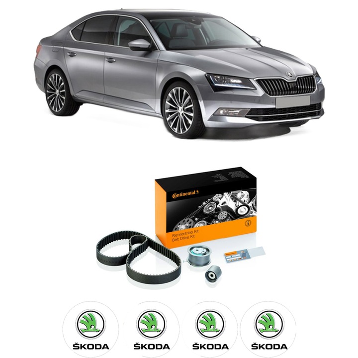 Set kit distributie SKODA SUPERB III (3V3) 2.0 TDI din 2015-2024 KW 110 CP 150 CMC 1968, Auto, Continental Contitech, 4 Stickere auto cu SKODA