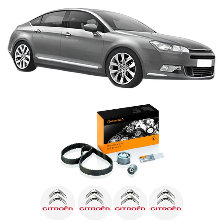 Set kit distributie CITROEN C5 III (RD_) 1.6 HDi 115 (RD9HRA, RD9HLA, RD9HL0) din 2012-2015 KW 84 CP 114 CMC 1560, Auto, Continental Contitech, 4 Stickere auto cu CITROEN