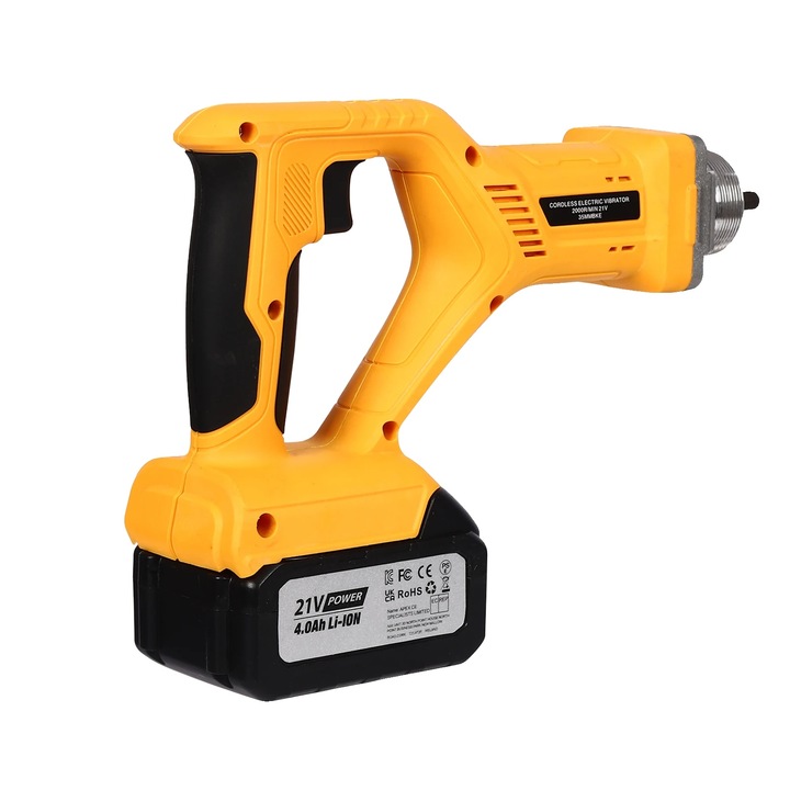 Betonvibrátor, kefe nélküli motor, 21V, narancssárga/fekete, 1.5m