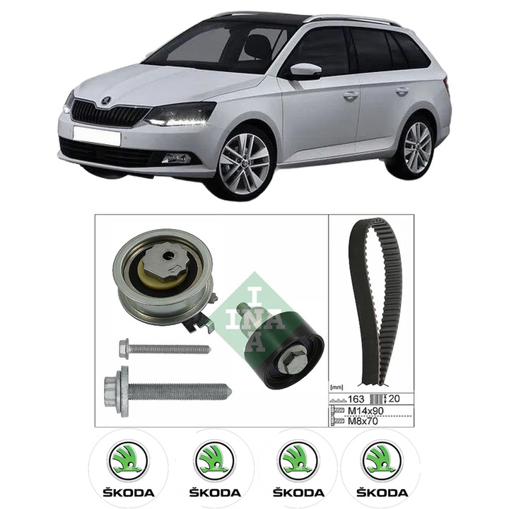Set kit distributie SKODA FABIA III Estate (NJ5) 1.2 TSI din 2014-2022 KW 66 CP 90 CMC 1197, Auto, INA, 4 Stickere auto cu SKODA