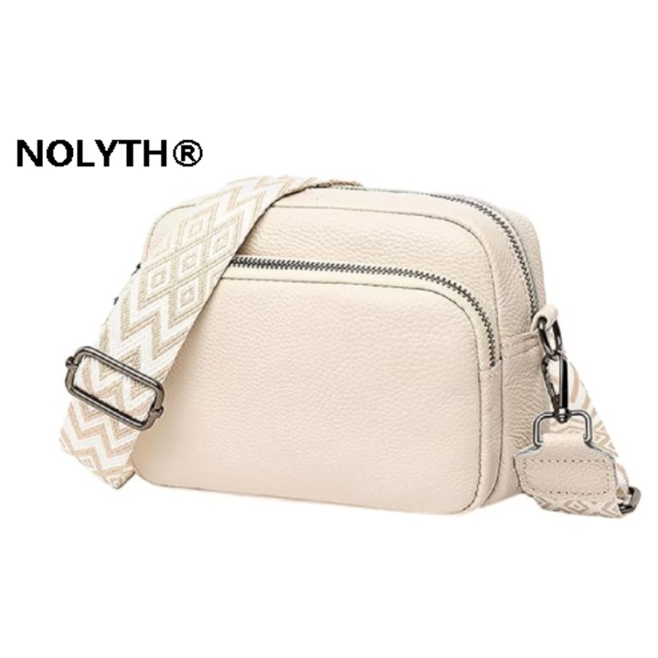 NOLYTH női táska, természetes bőr, fehér, 20x15x6cm, 3 rekeszes