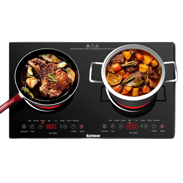 Elektromos főzőlap, kétégős, érintésvezérlés, fekete, 30x45cm