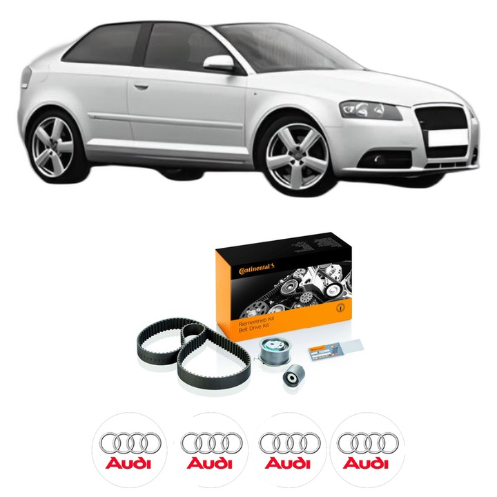 Set kit distributie AUDI A3 (8P1) 2.0 TDI din 2006-2012 KW 125 CP 170 CMC 1968, Auto, Continental Contitech, 4 Stickere auto cu AUDI