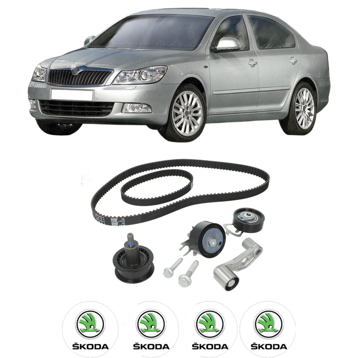 Set kit distributie SKODA OCTAVIA II (1Z3) 1.4 din 2004-2013 KW 59 CP 80 CMC 1390, Auto, INA, 4 Stickere auto cu SKODA
