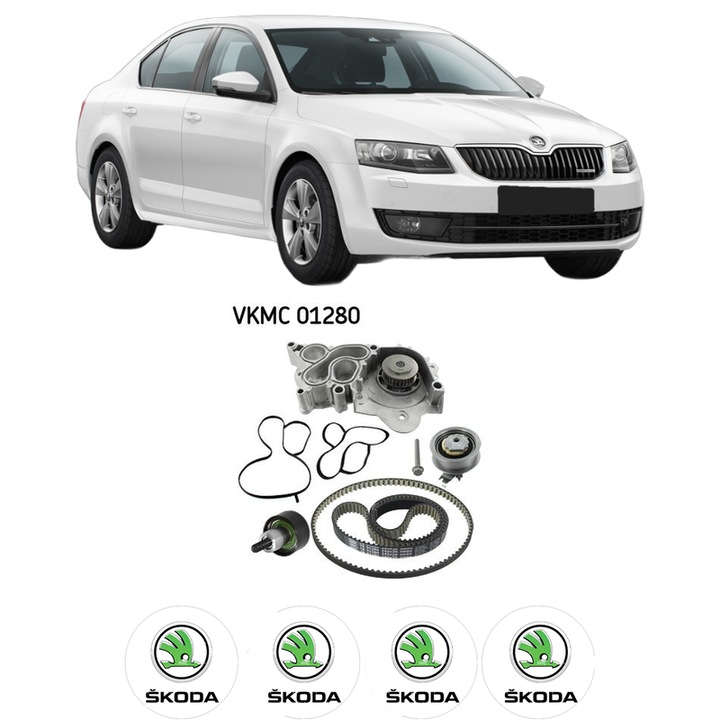 Set kit distributie SKODA OCTAVIA III (5E3, NL3, NR3) 1.2 TSI din 2012-2017 KW 63 CP 86 CMC 1197, Auto, SKF, 4 Stickere auto cu SKODA