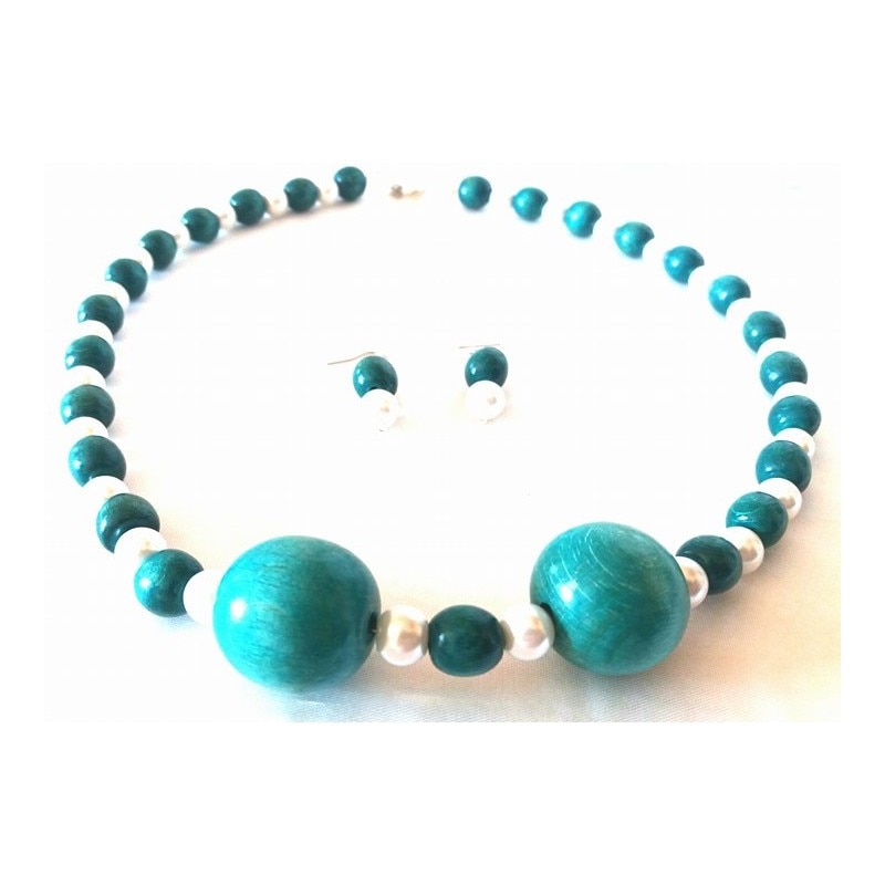 Set margele de sticla si lemn, Bijuterii Marc