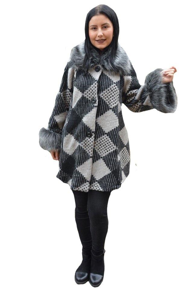 Jacheta moderna Mey din tricot ,imprimeu cu romburi ,D&J Exclusive, Gri/Alb