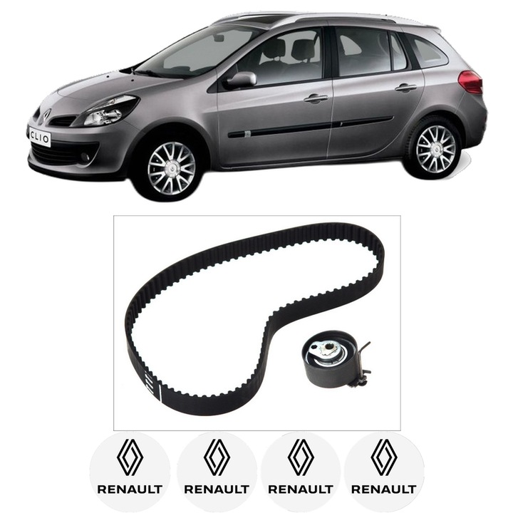 Set kit distributie RENAULT CLIO III Grandtour (KR0/1_) 1.2 16V (KR02, KR0J) din 2008-2014 KW 55 CP 75 CMC 1149, Auto, Continental Contitech, 4 Stickere auto cu RENAULT