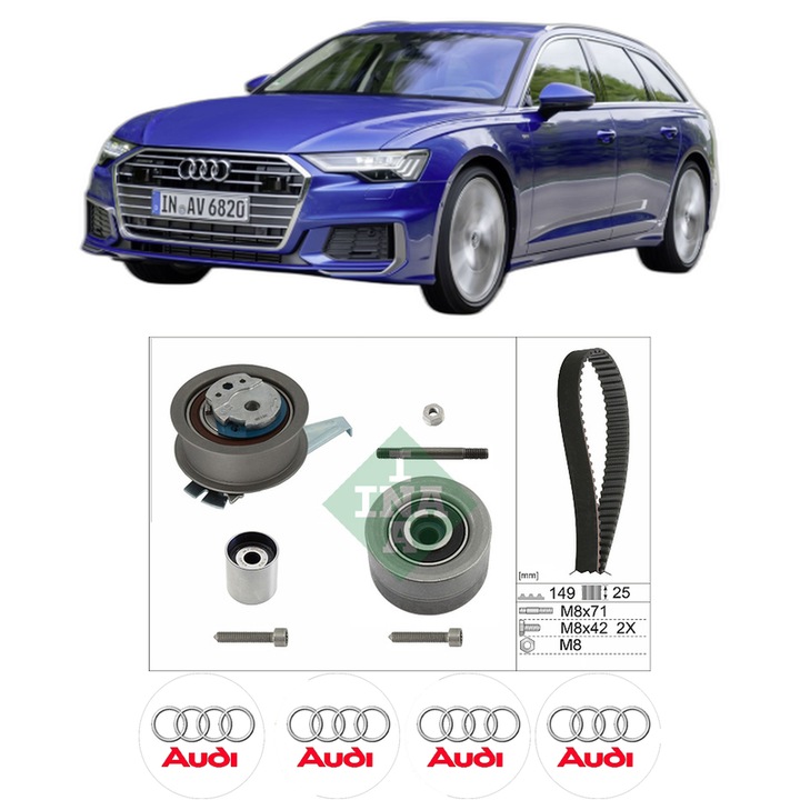 Set kit distributie AUDI A6 C8 Avant (4A5) 40 TDI Mild Hybrid din 2018 KW 150 CP 204 CMC 1968, Auto, INA, 4 Stickere auto cu AUDI