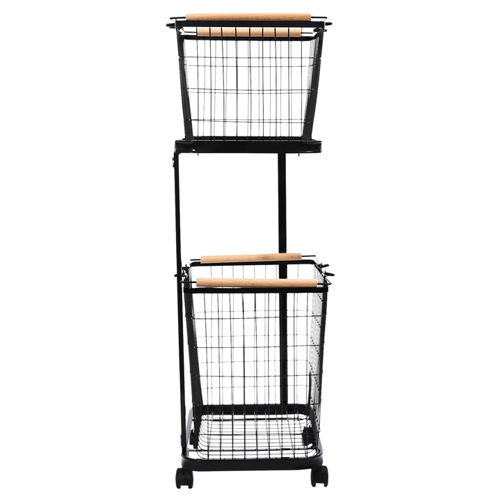 Cos pentru rufe, design cu 2 niveluri, roti pentru mobilitate, negru, M