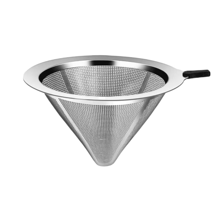 Filtru de cafea din inox, 14.5x8.8cm, argintiu, reutilizabil, capacitate 3-4 cani