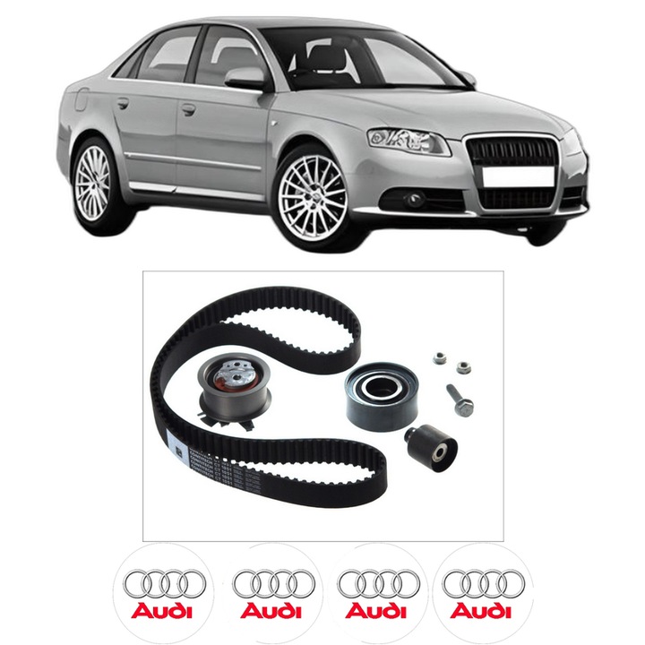 Set kit distributie AUDI A4 B7 (8EC) 2.0 TDI din 2004-2008 KW 100 CP 136 CMC 1968, Auto, Continental Contitech, 4 Stickere auto cu AUDI