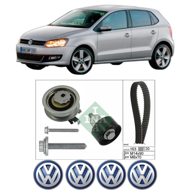 Set kit distributie Volkswagen POLO Van V (6R1, 6C1) 1.2 TSi din 2011-2014 KW 66 CP 90 CMC 1197, Auto, INA, 4 Stickere auto cu Volkswagen