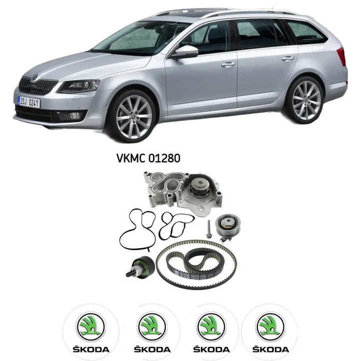 Set kit distributie SKODA OCTAVIA III Combi (5E5, 5E6) 1.2 TSI din 2012-2017 KW 77 CP 105 CMC 1197, Auto, SKF, 4 Stickere auto cu SKODA
