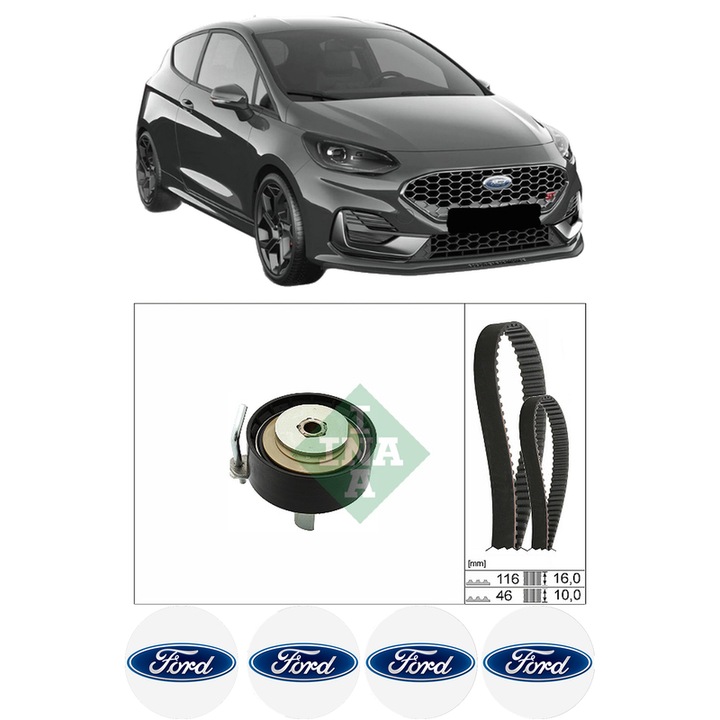 Set kit distributie FORD FIESTA VII (HJ, HF) 1.0 EcoBoost Active din 2018 KW 92 CP 125 CMC 998, Auto, INA, 4 Stickere auto cu FORD