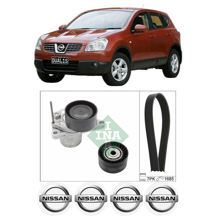 Set kit distributie NISSAN QASHQAI I (J10, NJ10) 1.6 dCi din 2011-2013 KW 96 CP 130 CMC 1598, Auto, INA, 4 Stickere auto cu NISSAN