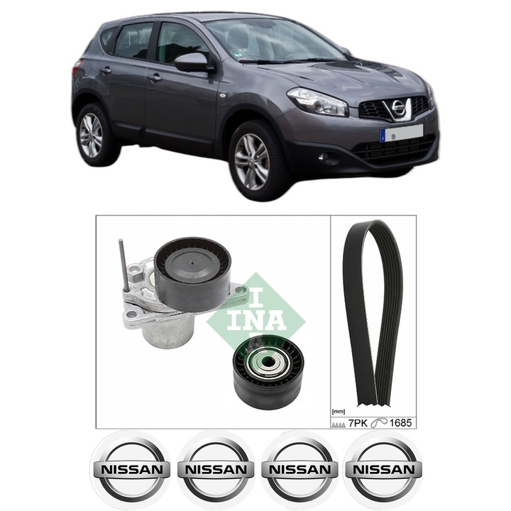 Set kit distributie NISSAN QASHQAI I VAN (J10) 1.6 dCi din 2013-2014 KW 96 CP 131 CMC 1598, Auto, INA, 4 Stickere auto cu NISSAN