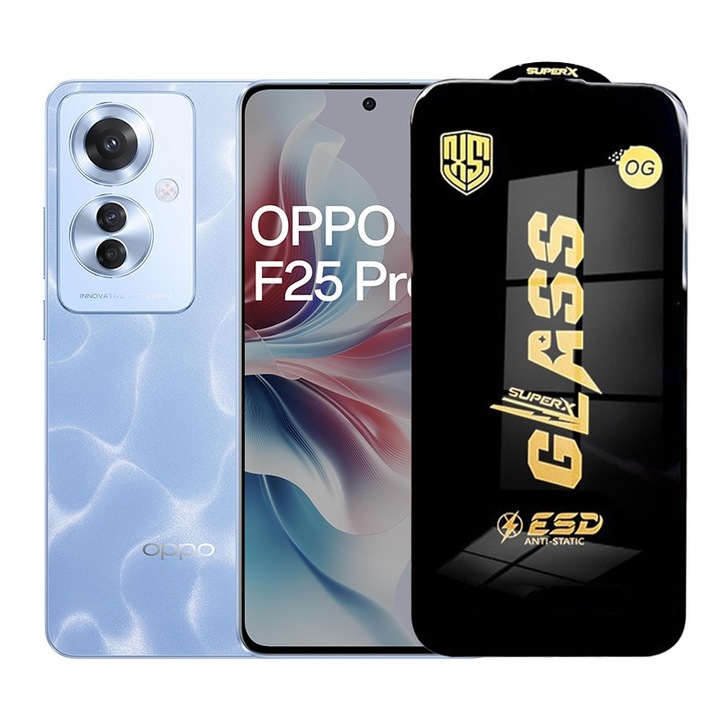 Folie ecran pentru Oppo F25 Pro, Sticla Securizata ESD, Margini Negre, Rezistenta la Zgirietu