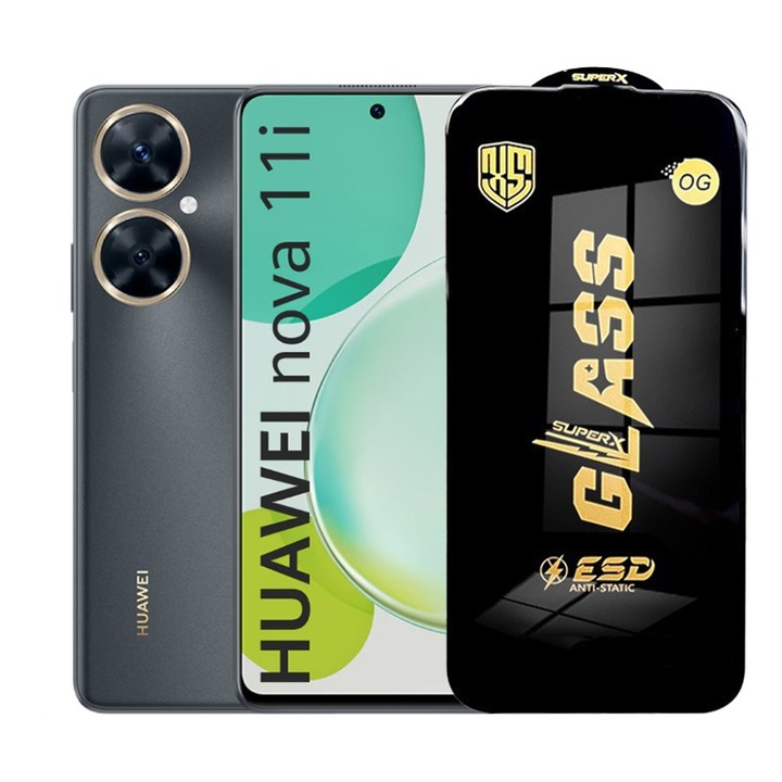 Folie ecran pentru Huawei Nova 11 i, Sticla Securizata ESD, Margini Negre, Rezistenta la Zgir