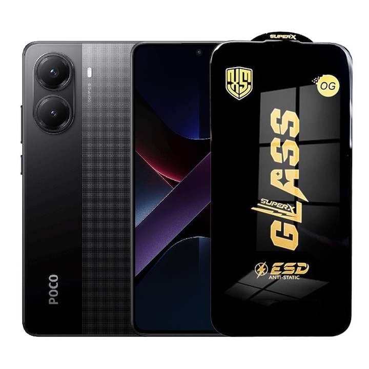 Folie de Protectie pentru Xiaomi Poco X7 Pro, Flippy, Sticla Securizata ESD, Margini Negre, Rezistenta la Zgirieturi, Antistatica, 0.35 mm, Transparenta