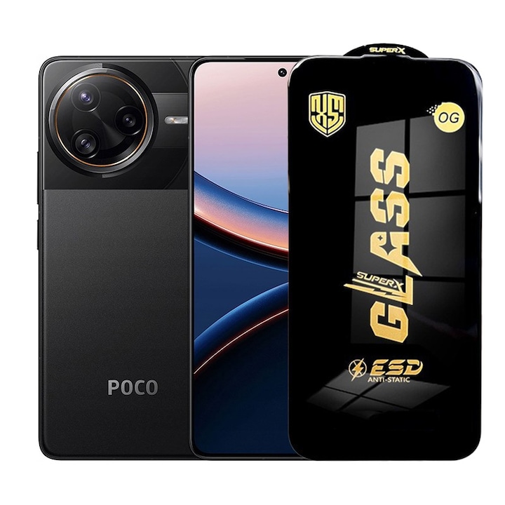 Folie de Protectie pentru Xiaomi Poco F7 Ultra, Flippy, Sticla Securizata ESD, Margini Negre, Rezistenta la Zgirieturi, Antistatica, 0.35 mm, Transparenta