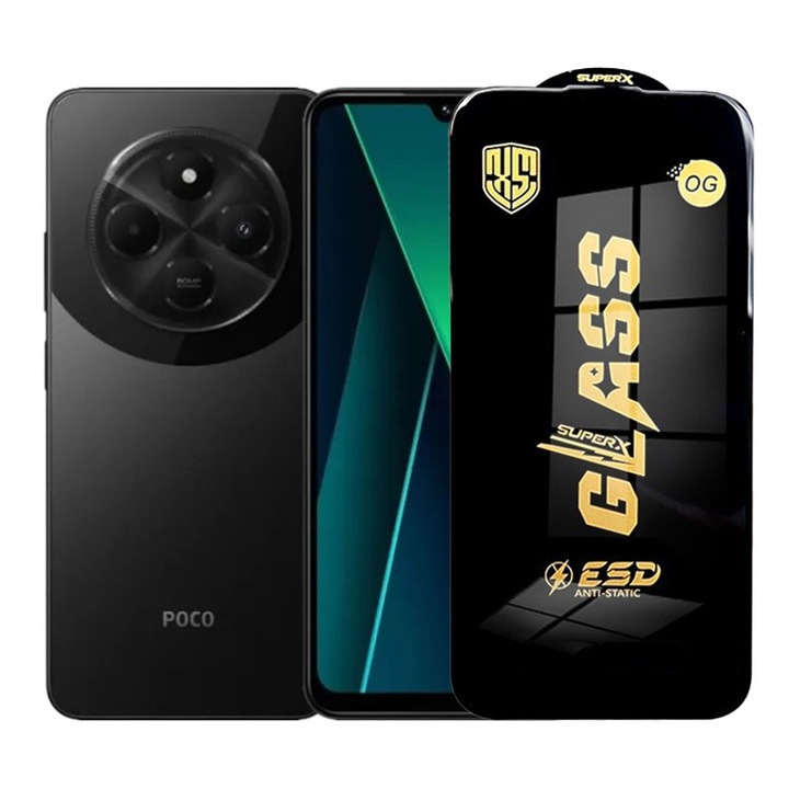 Folie de Protectie pentru Xiaomi Poco C75, Flippy, Sticla Securizata ESD, Margini Negre, Rezistenta la Zgirieturi, Antistatica, 0.35 mm, Transparenta