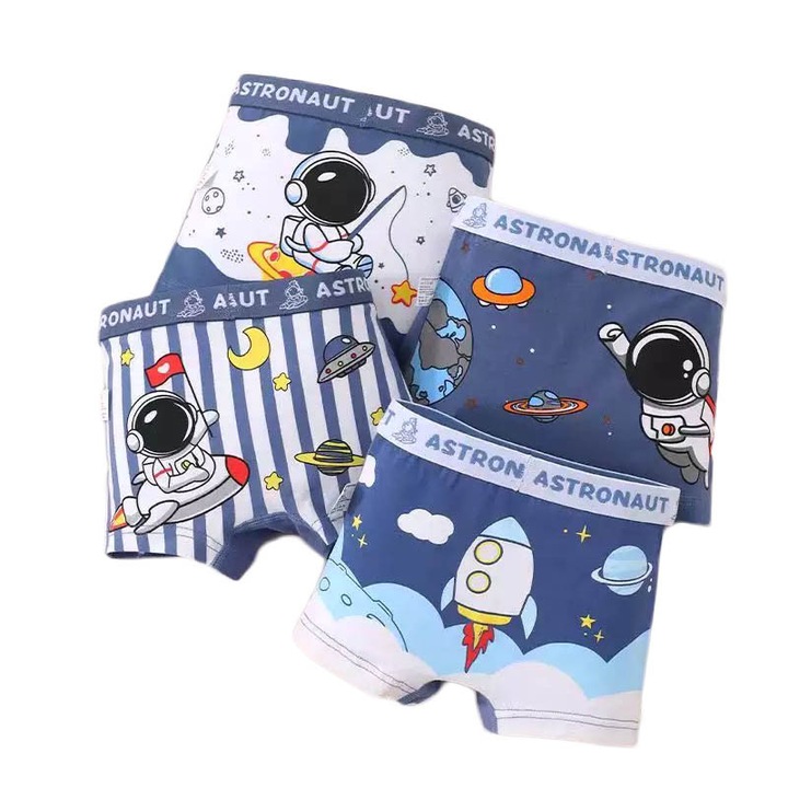 Комплект детско бельо, боксерки, дизайн астронавт, бяло-синьо, 90-100 см, 4 части