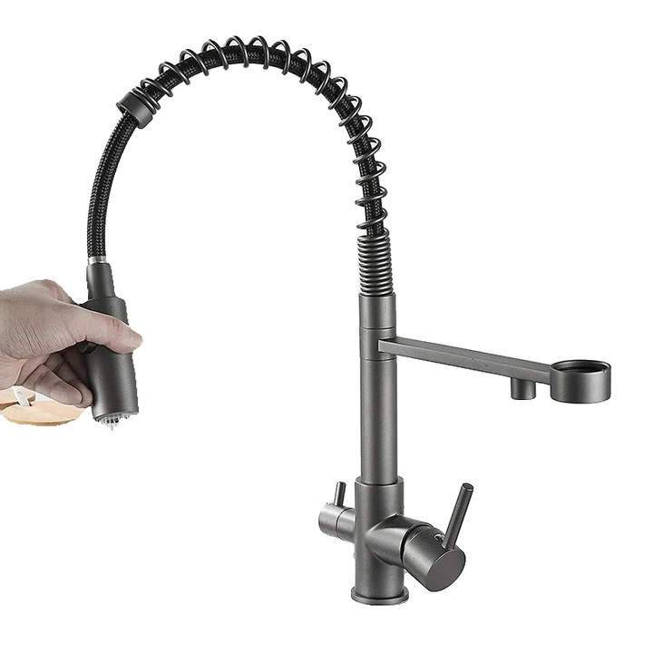 Sanit&aacute;r csaptelep, kih&uacute;zhat&oacute; zuhanyfej, k&eacute;t karos, s&ouml;t&eacute;tsz&uuml;rke, munkalapra szerelhető