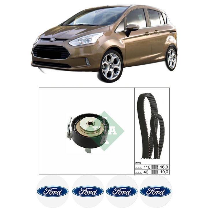Set kit distributie FORD B-MAX (JK) 1.0 EcoBoost din 2012 KW 88 CP 120 CMC 998, Auto, INA, 4 Stickere auto cu FORD