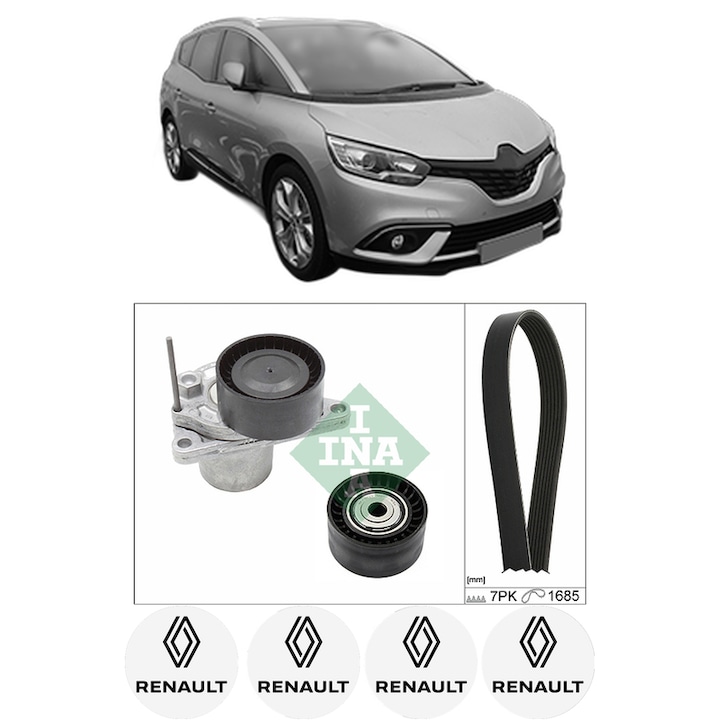 Set kit distributie RENAULT GRAND SCENIC IV (R9_) 1.6 dCi 130 din 2016-2023 KW 96 CP 130 CMC 1598, Auto, INA, 4 Stickere auto cu RENAULT