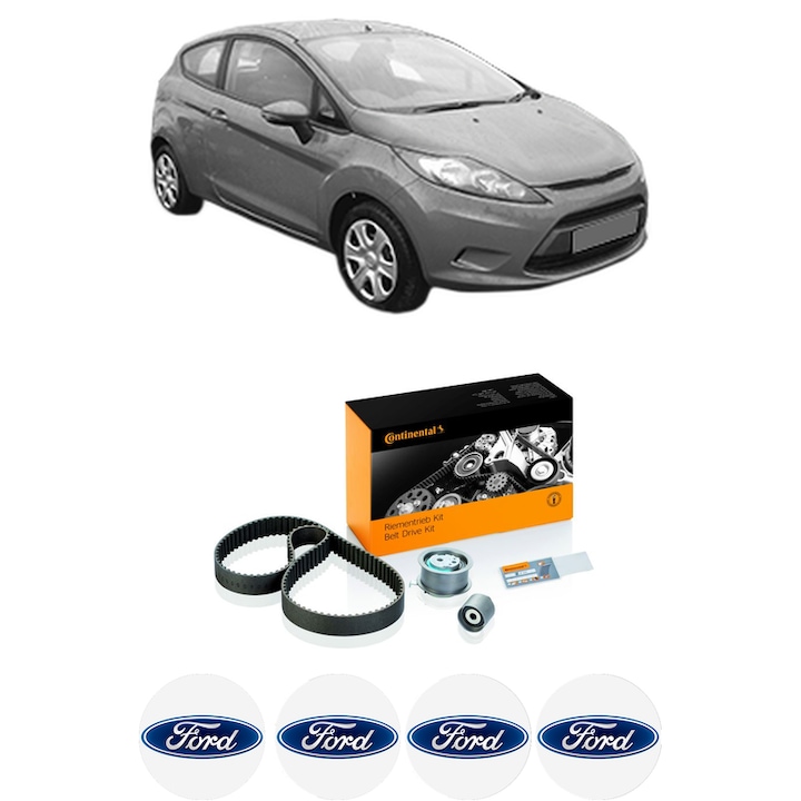 Set kit distributie FORD FIESTA VI (CB1, CCN) 1.4 TDCi din 2010-2012 KW 51 CP 70 CMC 1399, Auto, Continental Contitech, 4 Stickere auto cu FORD