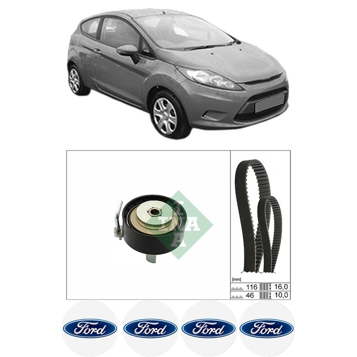 Set kit distributie FORD FIESTA VI (CB1, CCN) 1.0 din 2012-2017 KW 59 CP 80 CMC 998, Auto, INA, 4 Stickere auto cu FORD