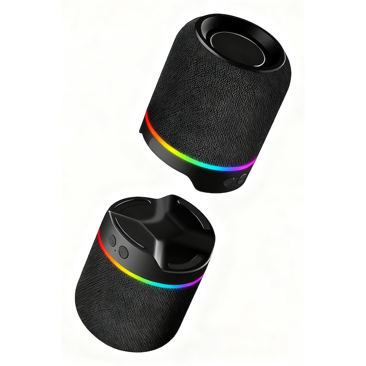 Difuzor Bluetooth premium cu lumini RGB, difuzor wireless portabil de 20 W cu tehnologie TWS pentru sunet stereo imersiv la 360°, Bluetooth 5.3, baterie de 1200 mAh pentru 3-4 ore de redare, moduri de conectare multiple