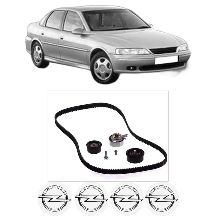 Set kit distributie OPEL VECTRA B (J96) 1.6 i 16V (F19) din 1995-2002 KW 74 CP 100 CMC 1598, Auto, INA, 4 Stickere auto cu OPEL
